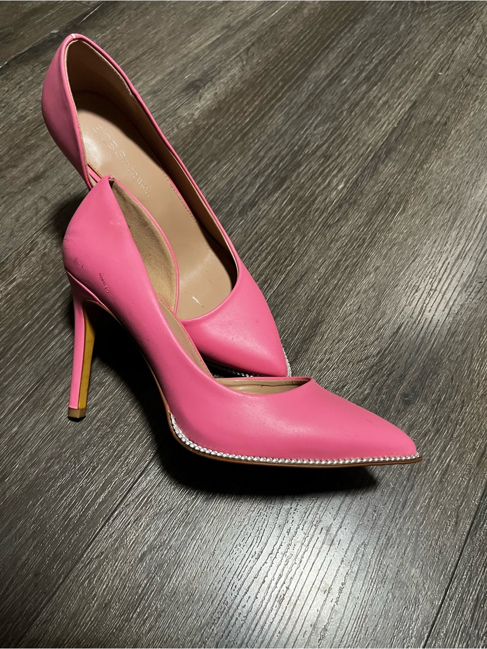 BCBGeneration Coral Pink Pointed D'Orsay Pumps with Crystal Toe Trim